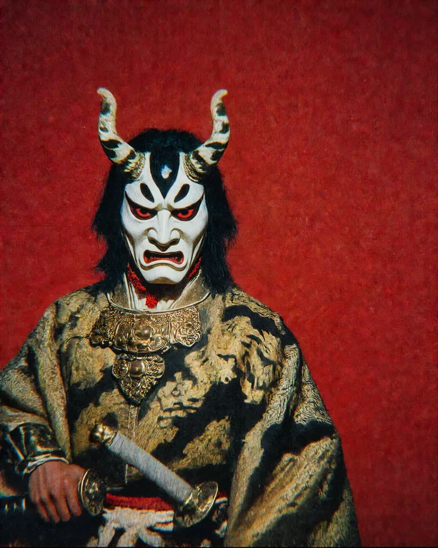 Imperfecta A Figure In Full Noh Ceremonial Costume And White...