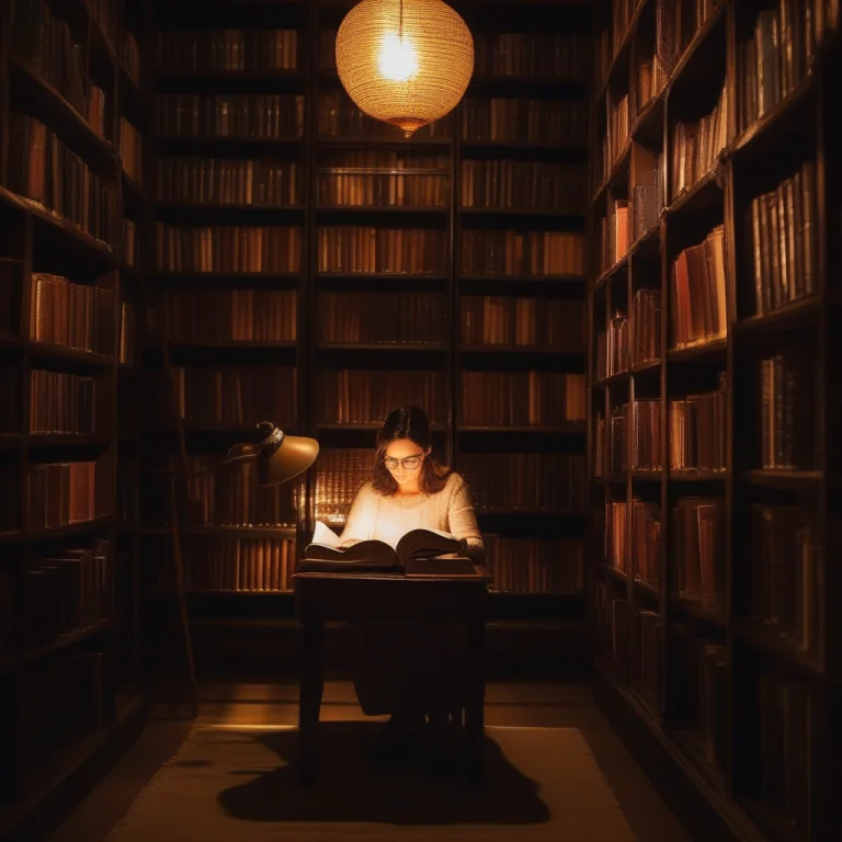 A Librarian Shelving Books By Warm Lamplight, Portrait Photo...