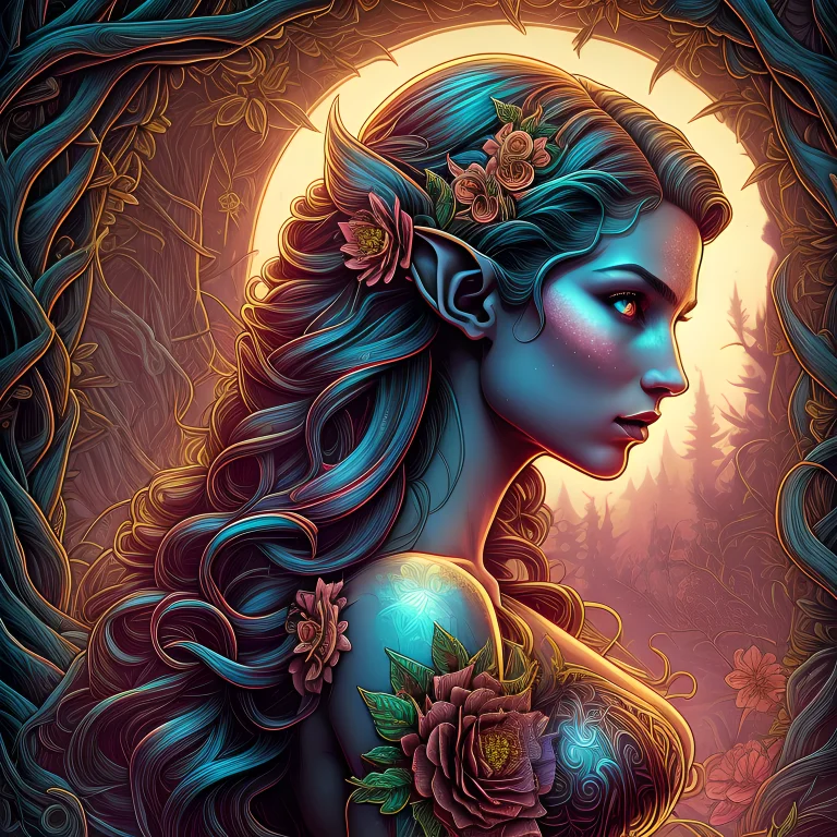 In Profile The Beautiful Majestic Sexy Elf Woman One Head Wi...