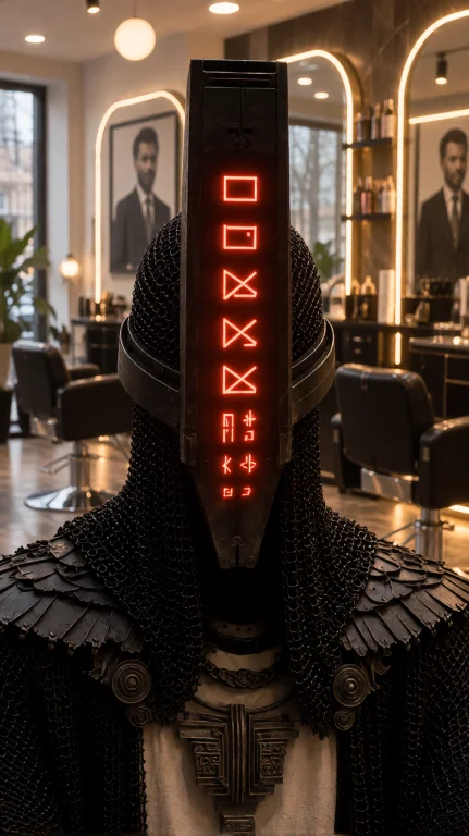 Cybrpnk Masked Humanoid, Chest-up, Front-facing, Standing St...