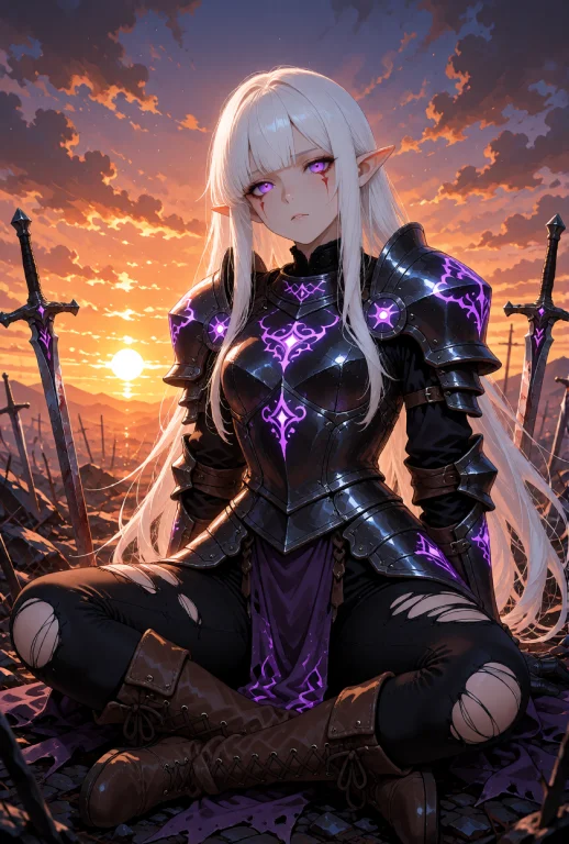 High-fantasy Elf Woman With Long Straight White Hair, Blunt...