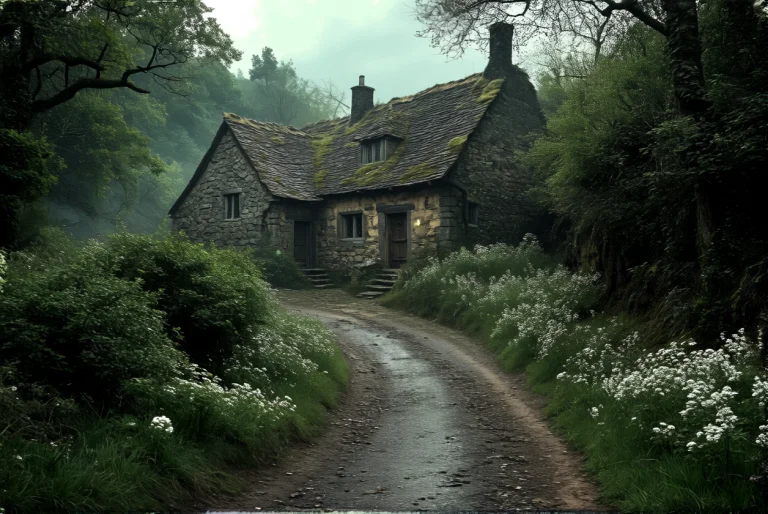Medieval Style. At The End Of A Rough Road, A Stone Cottage...