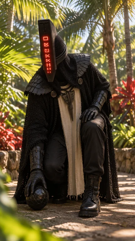 Cybrpnk Masked Humanoid, Full Length, Low Angle, Kneeling Wi...