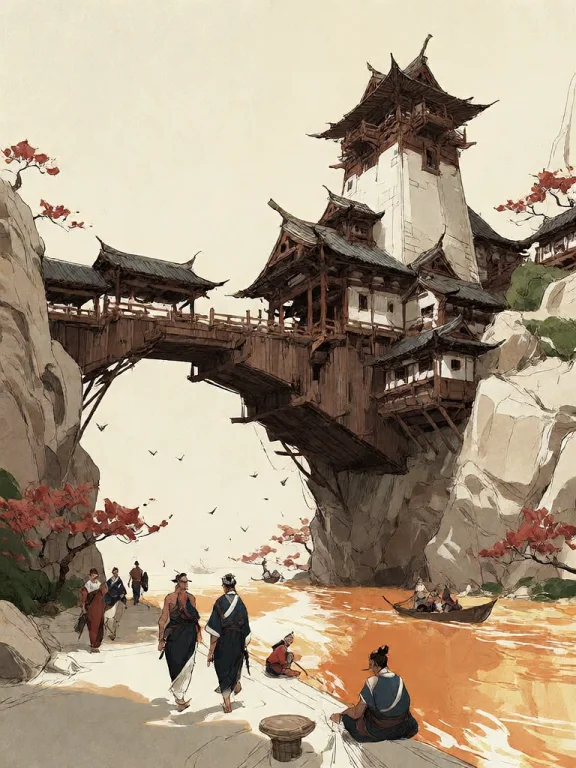 Bradhamel Art Style. A Vast, Sun-drenched Floating Cityscape...
