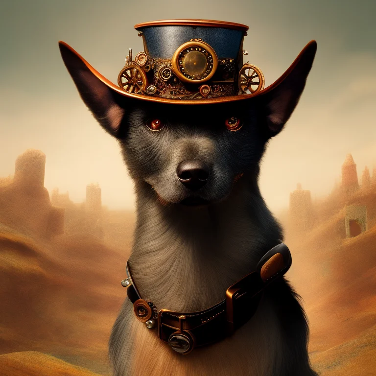Oldjourney A Dog With A Tiny Top Hat And Steampunk Goggles O...
