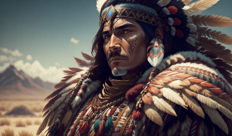 Native American Indian Warrior King, Feathers, Cinematic, Re...