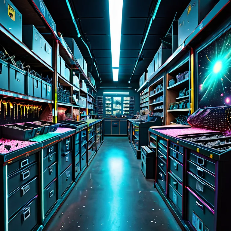 A Cluttered Hardware Store Aisle Packed With Bins Of Screws...