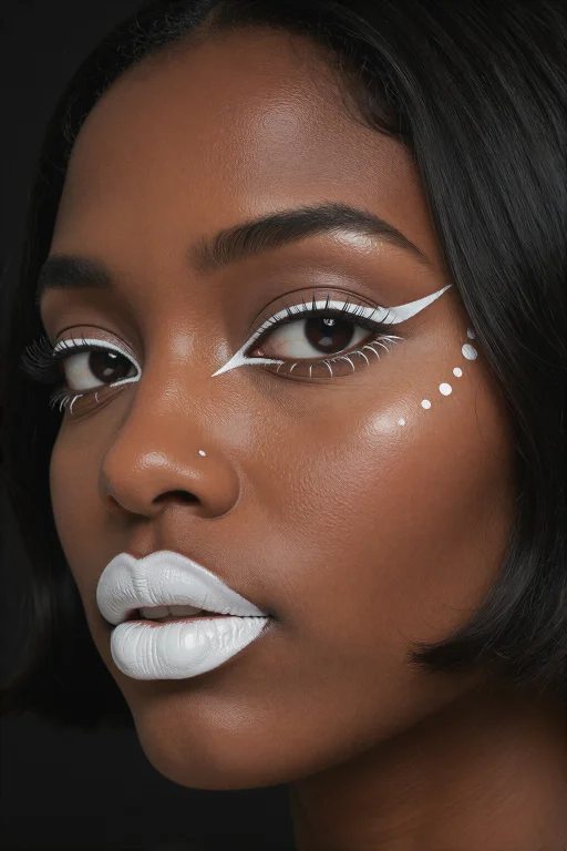 A Close-up Photograph Of A Woman With Dark Ebony Skin And A...