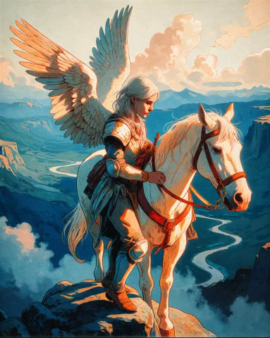 A Digital Painting In Contemporary Fantasy Style A Winged Wa... — Stable Diffusion AI Prompt: A digital painting in contemporary fantasy style: a winged warrior woman with pa...