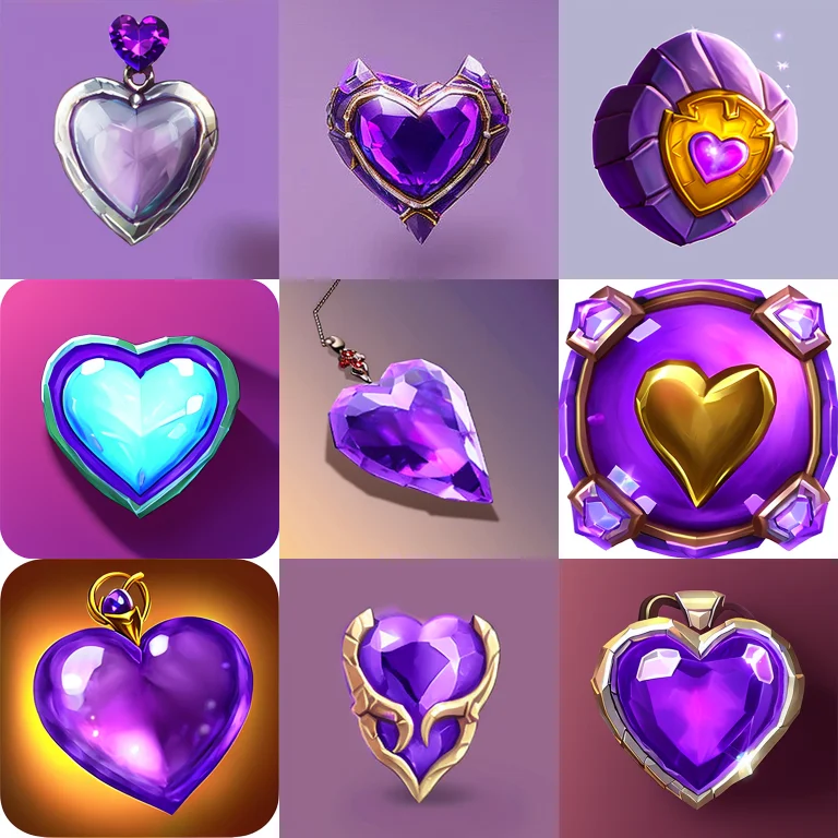 Fantassified Icon, Violet Heart Jewel, Plain Background, 8k,...