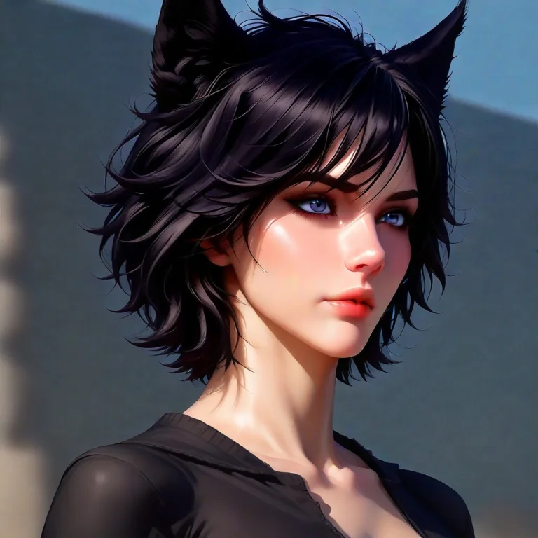 1girl, Solo, Animal Ears, Ai-generated, Blue Eyes, Black Hai...