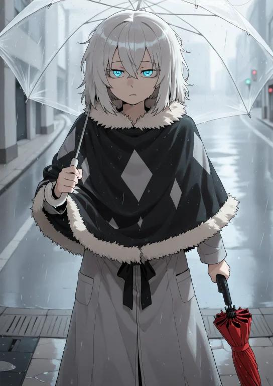 1girl, Solo, Holding An Umbrella Over Shoulder, Rainy City S...