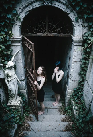 A Moody Shot At The Entrance To A Stone Crypt, Worn Steps De... — Stable Diffusion AI Prompt: A moody shot at the entrance to a stone crypt, worn steps descending into darkne...