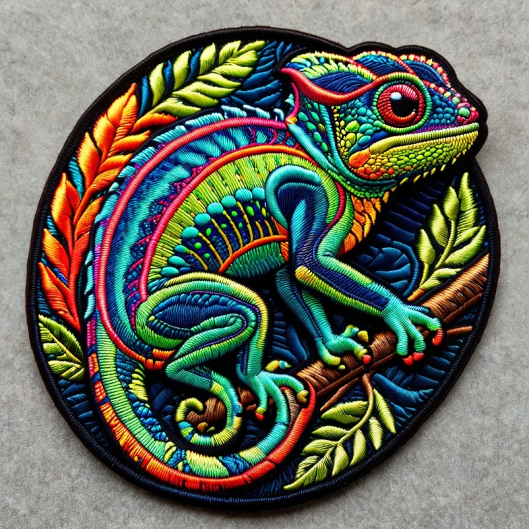 Ral-embroideredpatch, Artembroidery, A Vibrant Neon Chameleo...