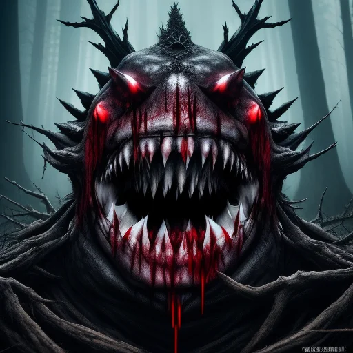 Cruel Volkolak, Open Mouth Drops Of Blood On Teeth And Jaws,...