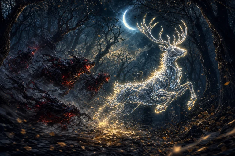 A Swift Silver Deer, Transparent In Its Magical Essence, Lik...