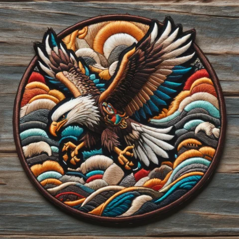 Ral-embroideredpatch A Vintage-style Embroidered Patch Of A... — SDXL AI Prompt: ral-embroideredpatch A vintage-style embroidered patch of a soaring bald eagle,...