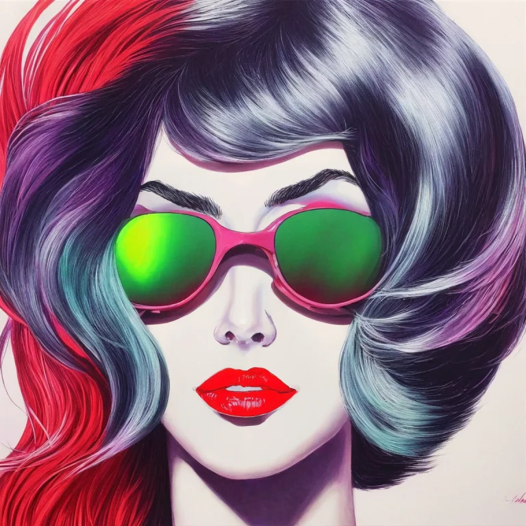 A Close Up Of A Woman Wearing Ski Goggles With Wild Purple H...