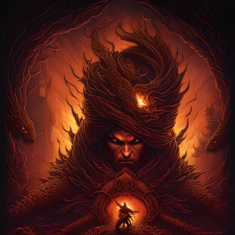 In Front The Dark Ninja One Head With Fiery Eyes1.1 Portrait... — Stable Diffusion AI Prompt: in front (the dark ninja one head with fiery eyes:1.1) portrait, sinister look,...
