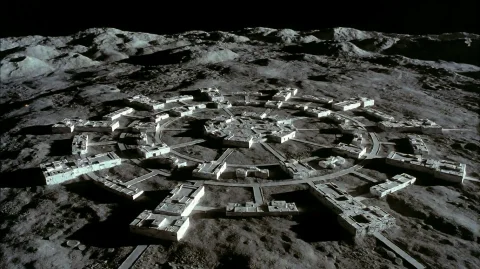 Spcssn11975, A Futuristic Lunar Settlement Sprawls Across A... — Stable Diffusion AI Prompt: spcssn11975, A futuristic lunar settlement sprawls across a barren, cratered lan...