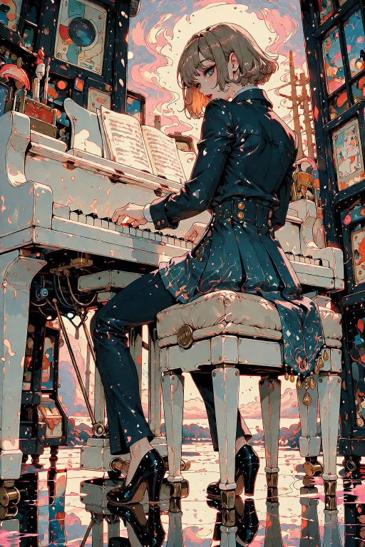 Silhouette Of A Musician Playing A White Grand Piano, Short...
