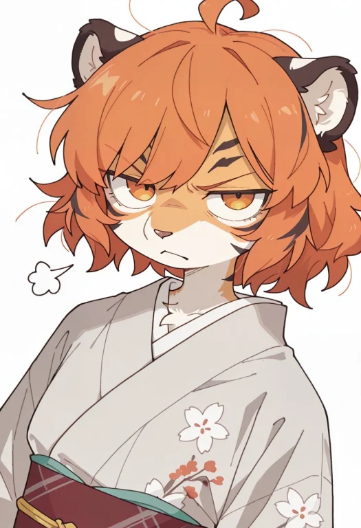 Tiger Girl, Orange Hair, Furry, Fluffy, 1girl, Solo, Looking...