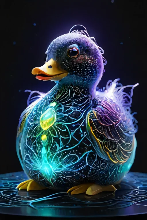 A Majestic Rubber Yellow Duck With Glowing Art Deco Plumage...