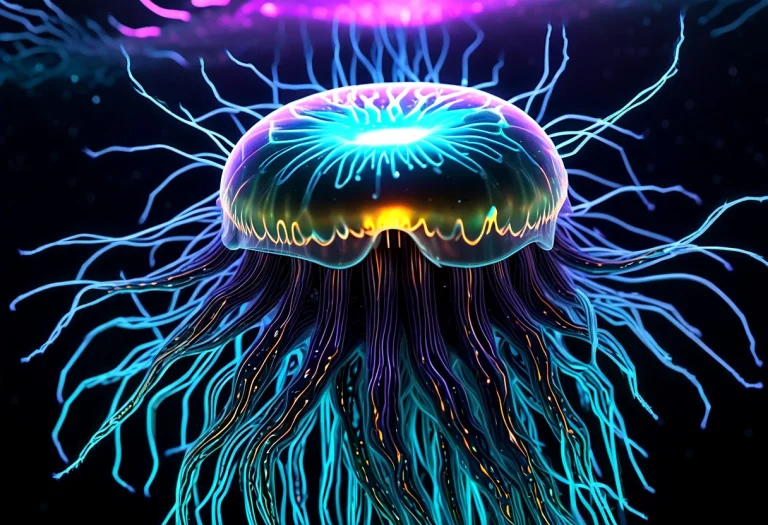 Hyper-detailed Macro, Bioluminescent Cosmic Jellyfish, Swirl...
