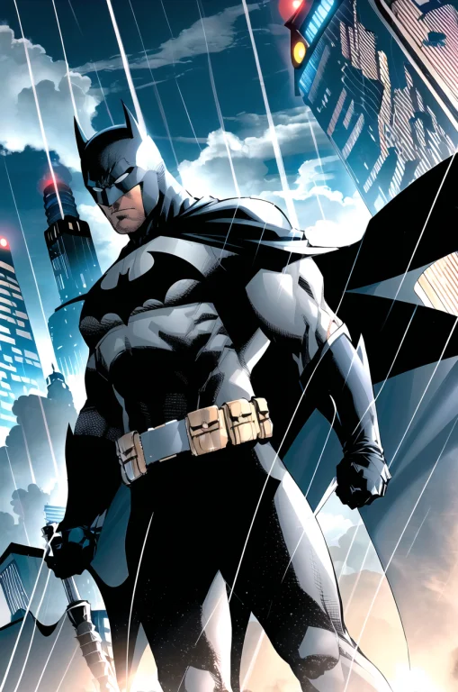 Jim Lee, 1boy, Batman, Bat Signal, Belt, Cape, City, Cloud,...