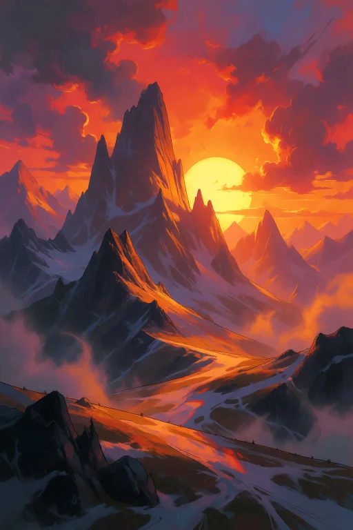 Strangedaal. A Dramatic Sunset Over Towering Mountain Peaks,...