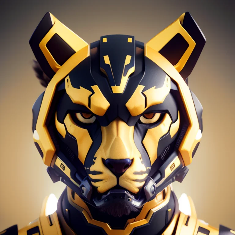 A Cheetah Golden And Black As Mecha In The Style Of Mverse,...