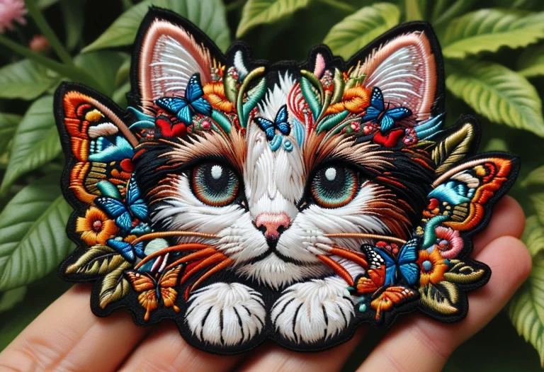 Cat, Sparkly Eyes, Cute, Butterflies, Ral-embroideredpatch,...