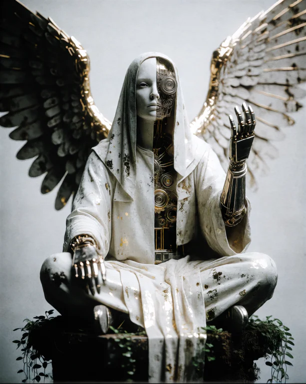 Zidiusart A Cross-legged Figure Sits On Dark Soil Scattered...