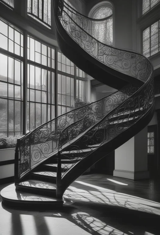 A Spiral Staircase Winding Through An Atrium, Plein Air Pain...