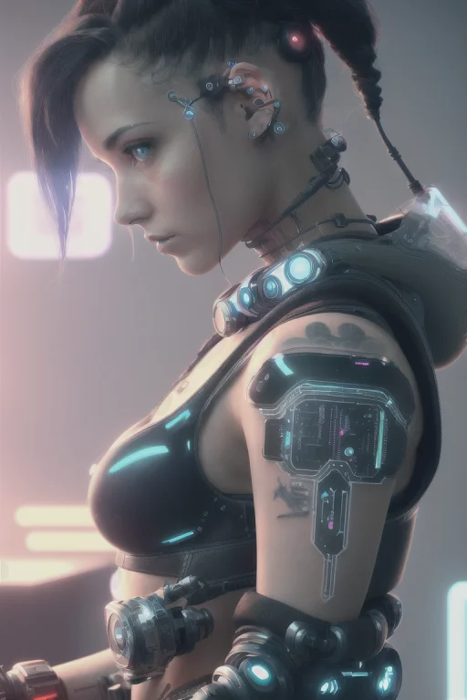 Cyberpunk, Technology, Girl, Future Fantasy, Tattoo, 8k, Hig...
