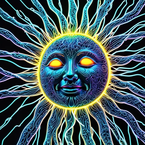 Sun, Sunshine, Neon Light, Black Background, Glowing, — SDXL AI Prompt: Sun, sunshine, neon light, black background, glowing,