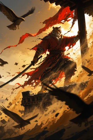 A Powerful Wuxia-inspired Cinematic Illustration Shot From A... — Stable Diffusion AI Prompt: A powerful wuxia-inspired cinematic illustration shot from a low, dynamic angle....