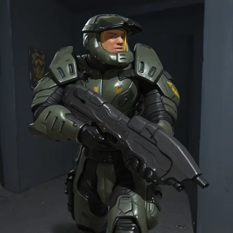 Strtrop,power Armor,codpiece, Helmet, Ma5b,assault Rifle,bul... — Stable Diffusion AI Prompt: STRtrop,power armor,codpiece, helmet, ma5b,assault rifle,bullpup,solo,
