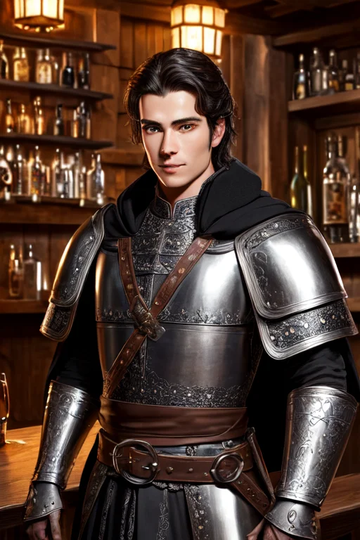 Portrait Of A Handsome Young Adventurer Man In Leather Armor...