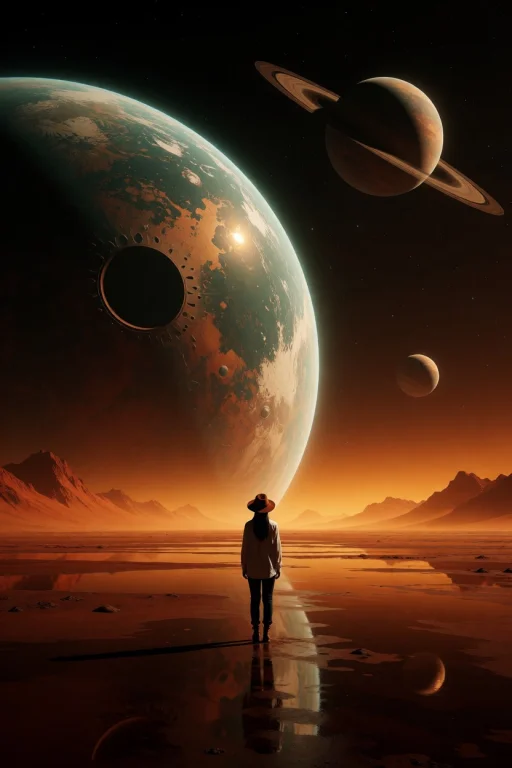 Digital Artwork Depicting A Surreal, Sci-fi Landscape. A Sma...