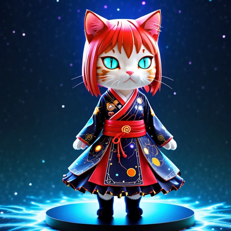A 3d Chibi Anime Red Hair Cat Girl Wear Cosmos Universe Samu...