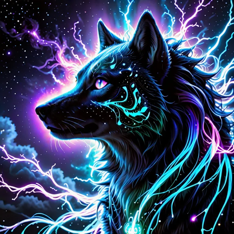 A Striking Close-up Silhouette Of A Majestic Wolf, Its Fur S...
