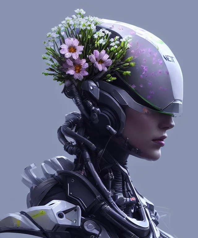 Nousr Robot Rustic Futuristic Robotwoman10, Small Flowers An...