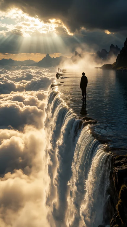 A Lone Silhouette Of A Person Standing At The Edge Of An Inf...