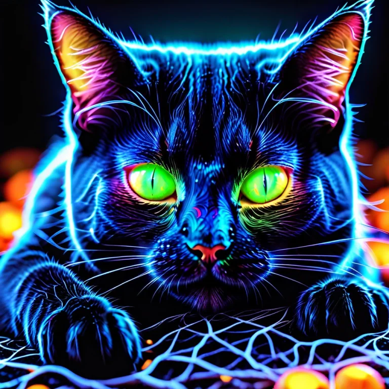 Cat, Black Cat, Halloween, Autumn, Black Background, Glowing...
