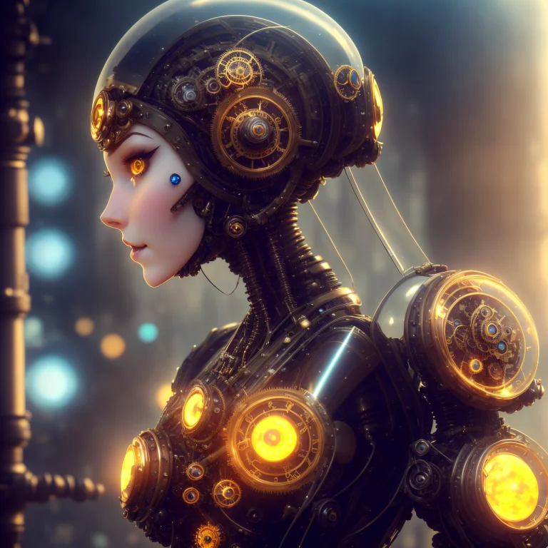 Steampunk, A Beautiful Doll Sitting From Side, Wearing Mecha...