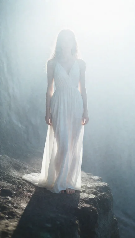 A Full-length Shot Of A Woman Standing Upright On The Edge O...