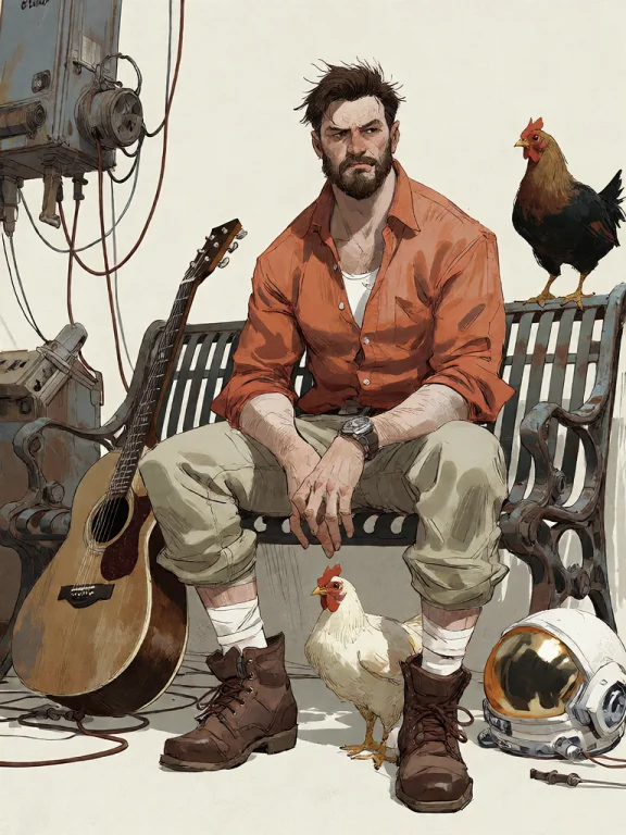 Bradhamel Art Style.a Rugged, Bearded Man With Dark, Tousled...