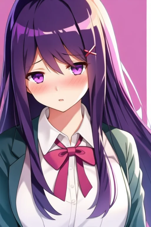 1girl, Yuriddlc, Solo, Purple Eyes, Long Hair, Hair Ornament...