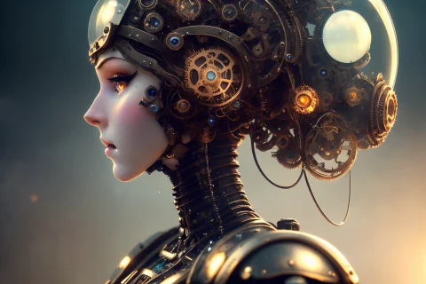 Steampunk, Machine Wastes With A Beautiful Doll Lying, Weari... — Stable Diffusion AI Prompt: steampunk, machine wastes with a beautiful doll lying, wearing (mechanical gears...